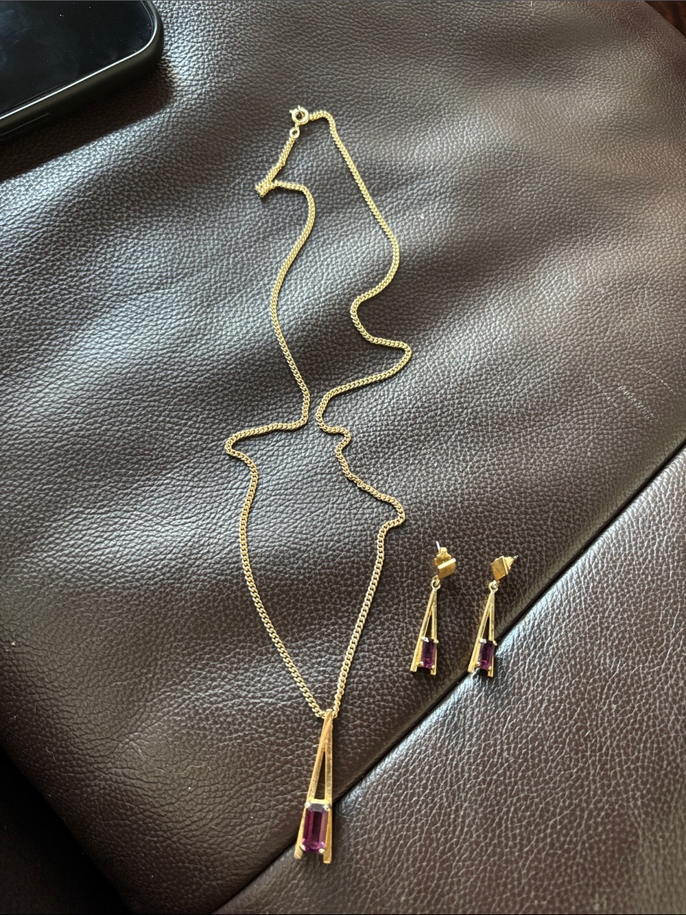 Vintage Avon Gold-Tone Necklace and Earring Set with amethyst (1974)